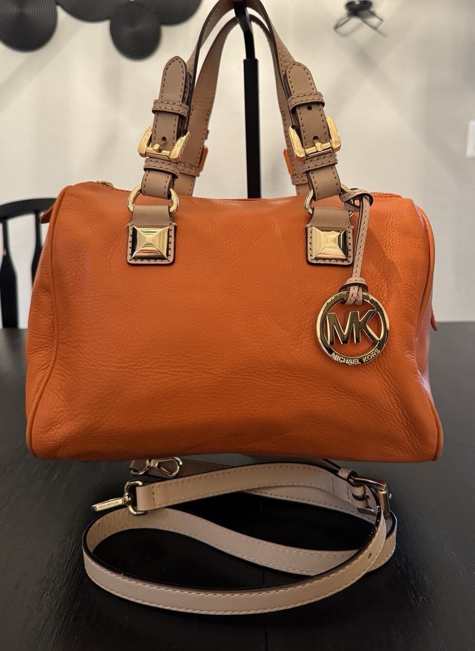 Michael Kors Grayson Medium Satchel In Orange Pebbled Leather